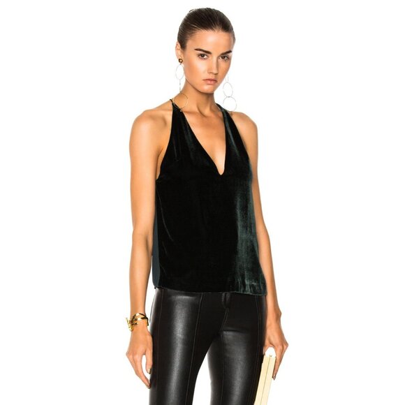 Dion Lee Silk Velvet Fine Line Cami Top in Deep Green - Picture 2 of 5